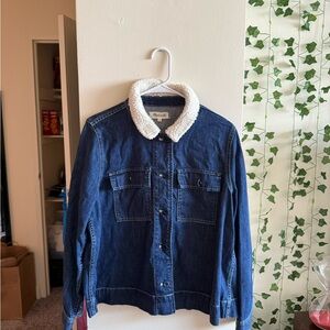 Madewell Dark Blue Denim Jacket with White Sherpa Collar